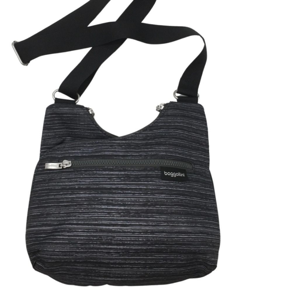 Baggallini Heathered BLK/Gray Nylon 5 Pocket Crossbody Bag
